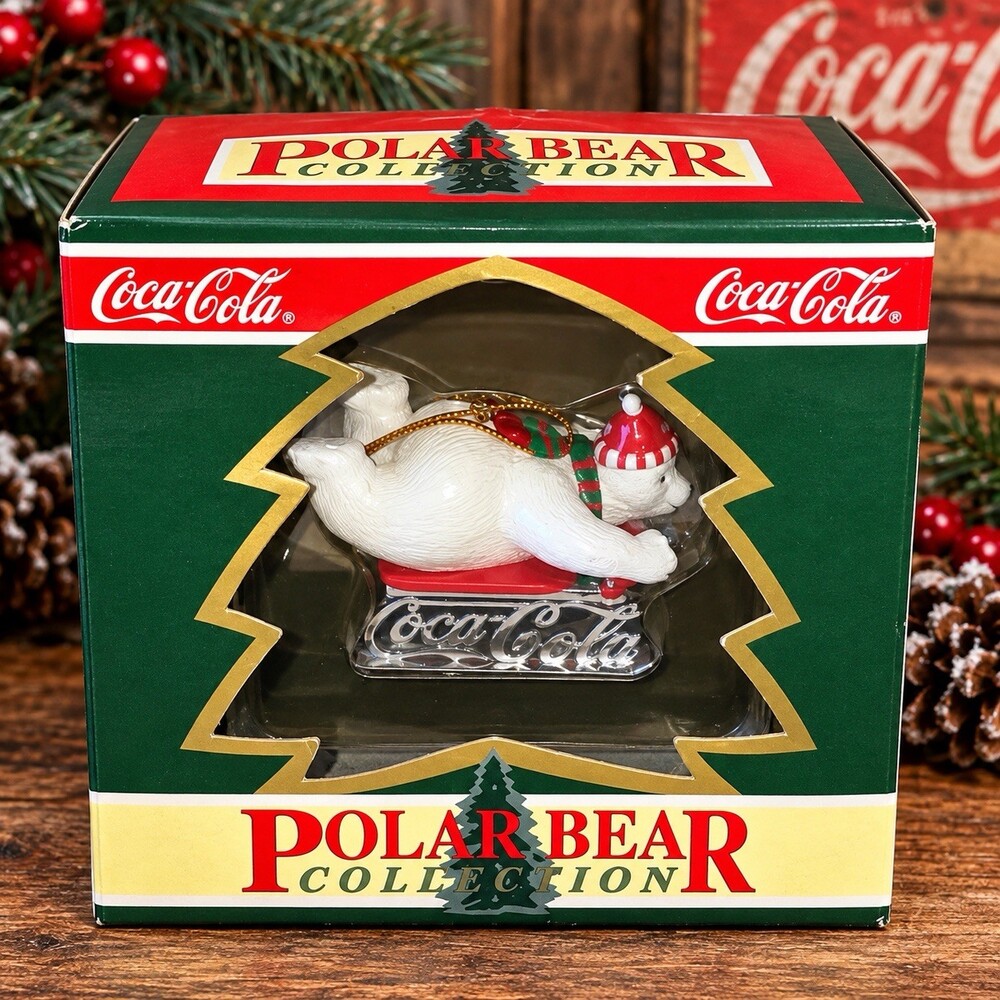 Vintage Coca Cola Polar Bear Collection Christmas Ornament Sled Original Box